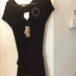 Black Fitted Short Sleeve Sweater Dress